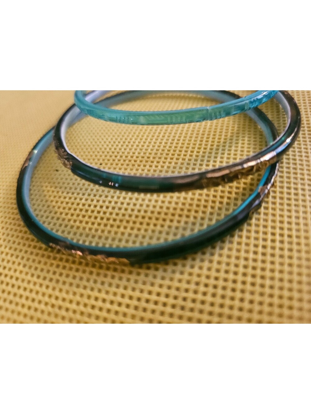 Silver Tone Teal Blue Green 3 Bangle Bracelet Set- as shown- as is